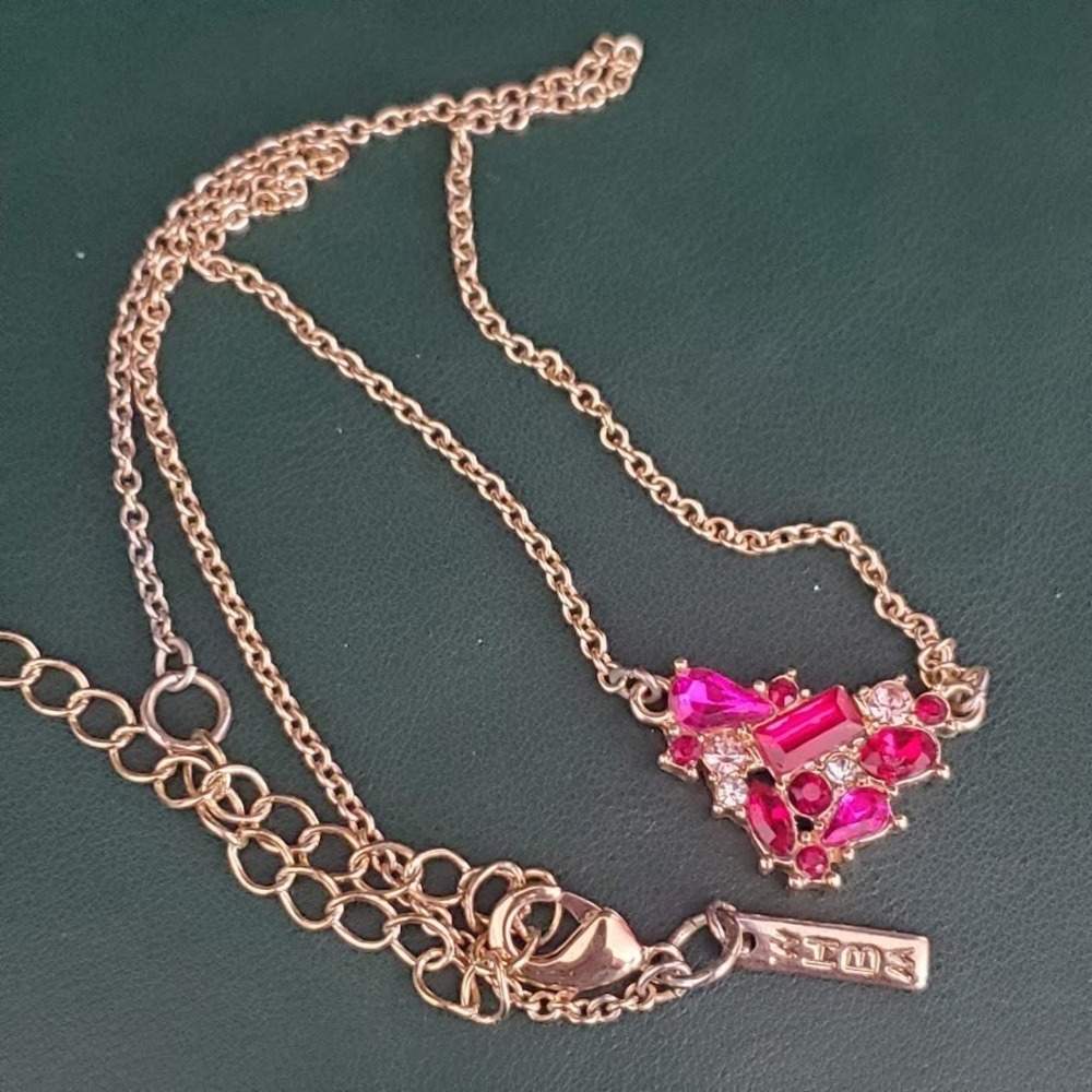 White House Black Market Pendant Necklace with Dark Pink‎ Red and Clear Crystals